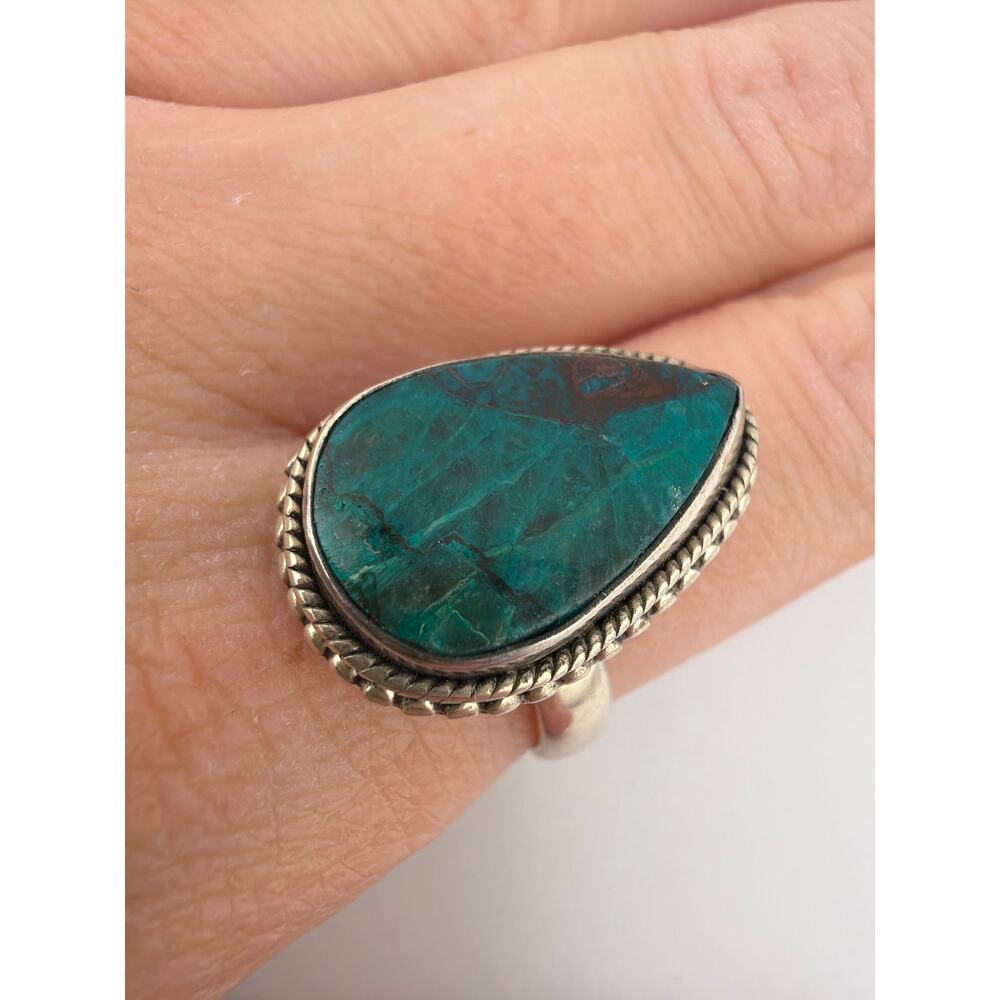 Teardrop Chrysocolla Gemstone 925 Sterling Silver Ring Size 7.5 - Picture 2 of 7